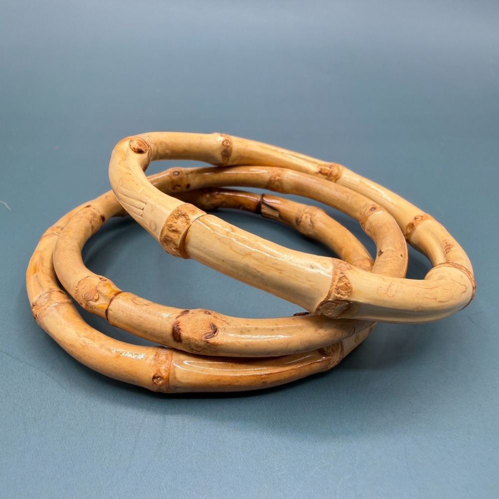 Natural Bamboo Bangle Set of 3 Chunky Boho Stackable Vintage Statement Bracelets